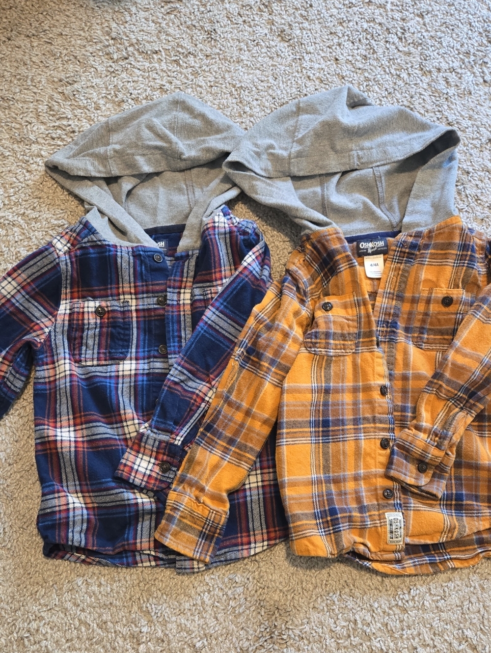 OshKosh B'gosh Boys' Hooded Flannel Shirt - Blue & Mustard Plaid